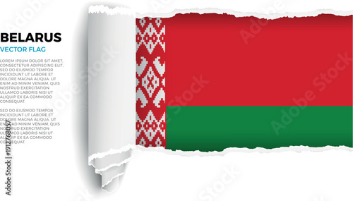 Flag of Belarus. Flag revealed through torn paper rolled up on a transparent background