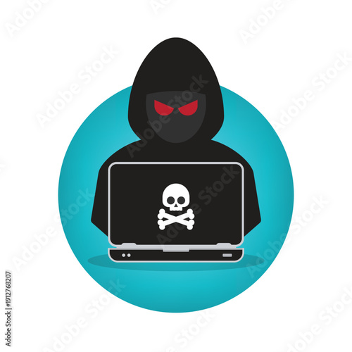 hacker in front of his computer committing digital cybercrime