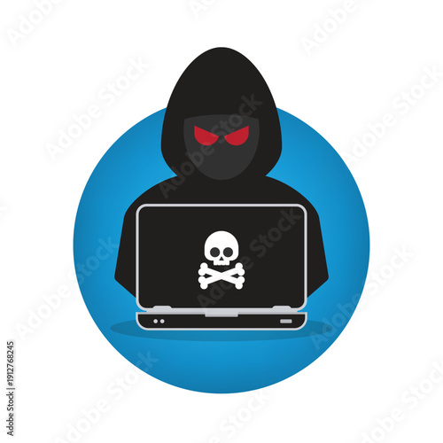 hacker in front of his computer committing digital cybercrime