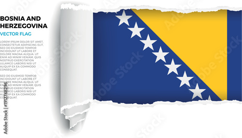 Flag of Bosnia And Herzegovina. Flag revealed through torn paper rolled up on transparent background