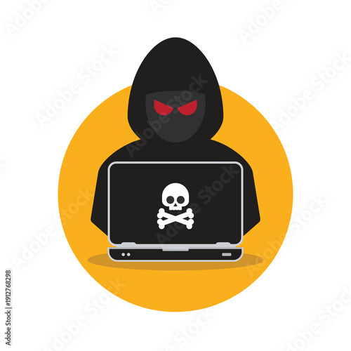hacker in front of his computer committing digital cybercrime