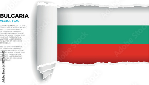 Flag of Bulgaria. Flag revealed through torn paper rolled up on a transparent background