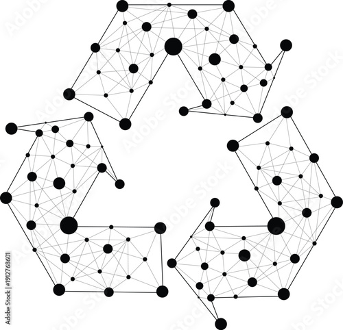Abstract Neural Network Brain Shape with Connected Nodes and Data Links, Artificial Intelligence Technology Concept Minimal Black Vector Illustration