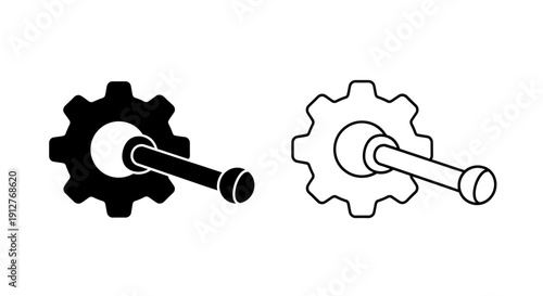 Two gears with a rod in the middle, black and white illustration Vector