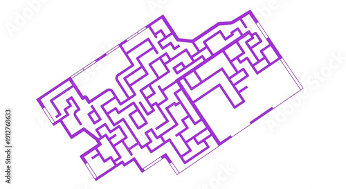 Complex Purple Abstract Labyrinth Maze Outline Vector. Architectural Structure and Problem-Solving Concept Illustration.