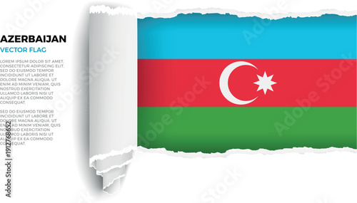 Flag of Azerbaijan. Flag revealed through torn paper rolled up on a transparent background