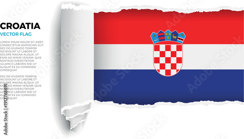 Flag of Croatia. Flag revealed through torn paper rolled up on a transparent background
