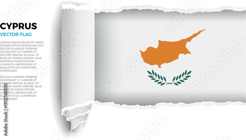 Flag of Cyprus. Flag revealed through torn paper rolled up on a transparent background