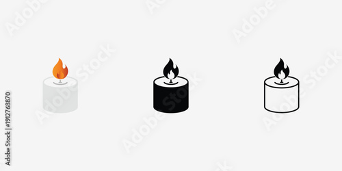 Minimal candle flame icon set flat design for UI app and web isolated
