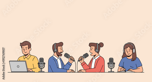 Group of People Recording Podcast Together.