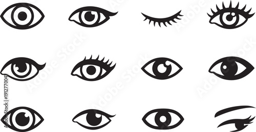 Black and white stylized eye and closed eye with lashes symbol vision sight collection eyes