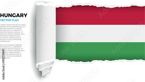 Flag of Hungary. Flag revealed through torn paper rolled up on a transparent background