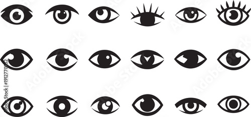 Black and white eye collection in various styles eyes vision gaze