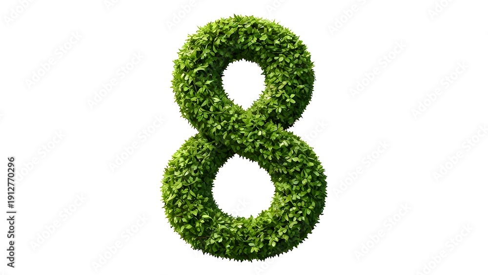 Fototapeta premium Green grass number eight isolated on white background for eco friendly concepts