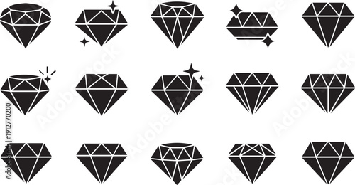 Black diamond silhouettes with sparkling effects on white background gemstone precious stone luxury