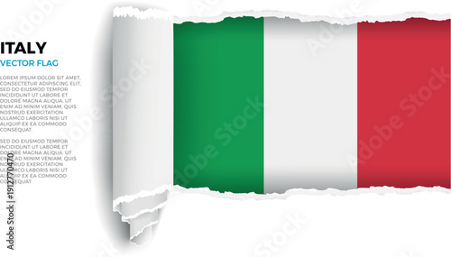Flag of Italy. Flag revealed through torn paper rolled up on a transparent background
