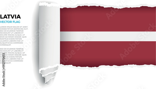 Flag of Latvia. Flag revealed through torn paper rolled up on a transparent background