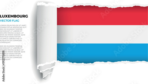Flag of Luxembourg. Flag revealed through torn paper rolled up on a transparent background