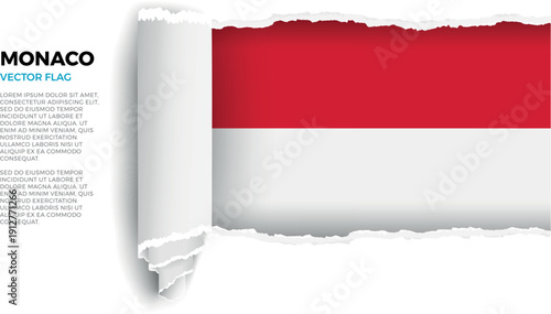 Flag of Monaco. Flag revealed through torn paper rolled up on a transparent background