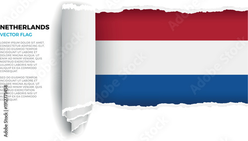 Flag of Netherlands. Flag revealed through torn paper rolled up on a transparent background