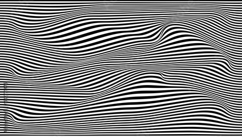 Optical illusion wave. Abstract vector background with black and white lines. Pattern distorted textures.