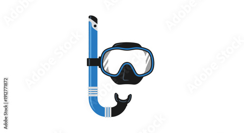 Snorkeling equipment illustration featuring mask, snorkel, and fins on a white background viewed from directly above
