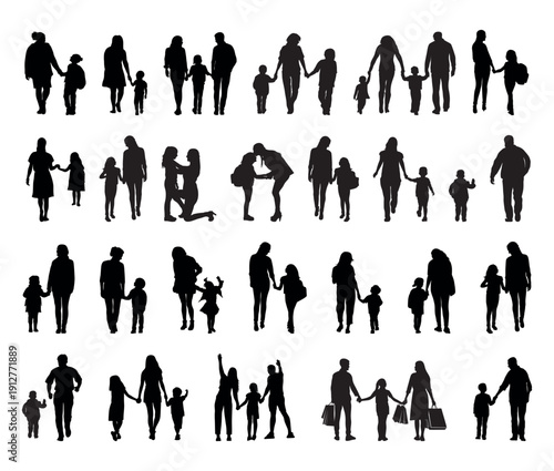 Family silhouette collection. vector silhouettes of people. silhouettes of people. Father and baby silhouettes in a vector set.