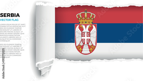 Flag of Serbia. Flag revealed through torn paper rolled up on a transparent background