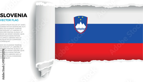 Flag of Slovenia. Flag revealed through torn paper rolled up on a transparent background