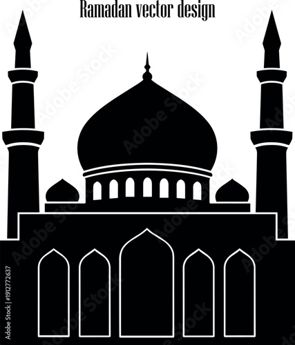 Ramadan Silhouette, Mosque Silhouette, Black Silhouette of of Ramadan Vector, Ramadan Celebration Icons Moon, Tasbih, Fanoos, Ramadan Cultural Symbols Lantern, Dates, and Dallah,Ramadan Islamic Festiv