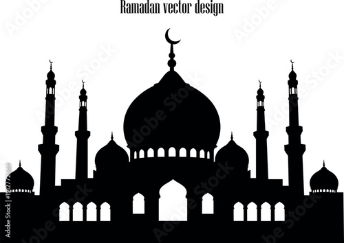 Ramadan Silhouette, Mosque Silhouette, Black Silhouette of of Ramadan Vector, Ramadan Celebration Icons Moon, Tasbih, Fanoos, Ramadan Cultural Symbols Lantern, Dates, and Dallah,Ramadan Islamic Festiv