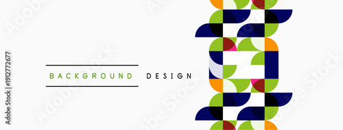 Abstract geometric pattern. Circles, semicircles create colorful design. Background elements suggest modern aesthetic. Simple, clean composition.