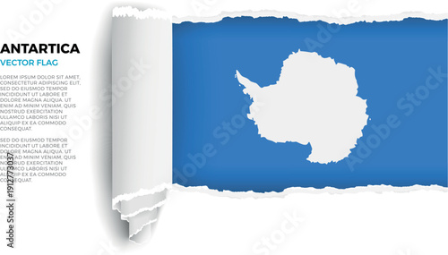 Flag of Antarctica. Flag revealed through torn paper rolled up on a transparent background