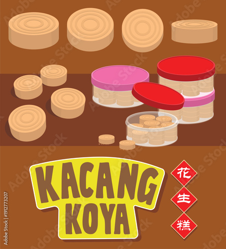 Kacang Koya is a traditional snack made from ground peanuts, sugar, and flour, pressed into round cookies with signature concentric patterns.