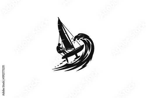 Sailing through the Storm: A determined sailor expertly navigates a sailboat through a turbulent sea, facing the challenge of powerful waves and wind with skill and resolve. 