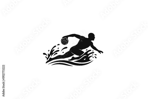 Water Polo Action Silhouette: A dynamic silhouette showcases a water polo player mid-action, propelling the ball amidst a flurry of aquatic spray and embodying the sport's energy.