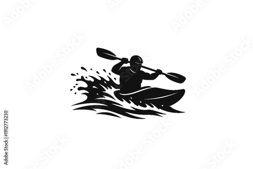 Kayaking Adventure: A dynamic illustration captures the essence of kayaking, depicting a silhouette navigating through water waves. Embracing the thrill of watersport adventure