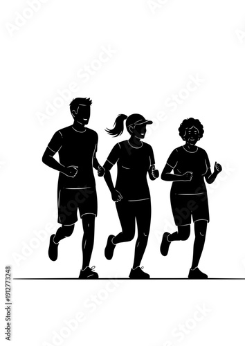  couple jogging together active elderly lifestyle and fitness silhouette vector illustration