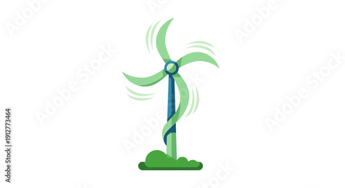 Green Wind Turbine Spinning Icon. Renewable Power Generator, Sustainable Energy Flat Vector Illustration Isolated on White.