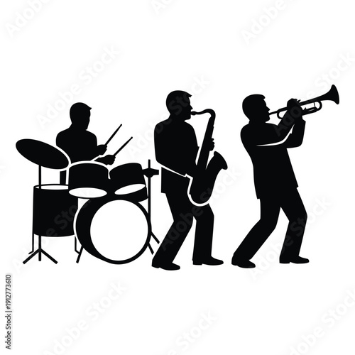 Black silhouette of a jazz band playing instruments