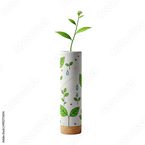 Wallpaper Mural A small green plant grows out of a white cylindrical pot with leaf pattern on transparent background Torontodigital.ca