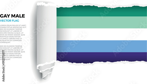 Flag of the Gay Male. LGBTQ. Flag revealed through torn paper rolled up on a transparent background