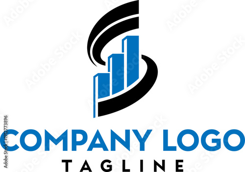 A modern logo design featuring upward trending bars integrated with a swoosh representing growth