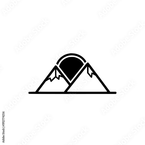 A bold and minimalist vector illustration depicting a mountain peak with a flag, symbolizing success, achievement, and overcoming challenges in a clean flat design style.