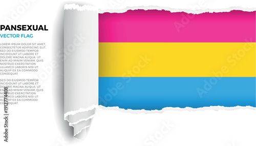 Flag of the pansexual. LGBTQ. Flag revealed through torn paper rolled up on a transparent background
