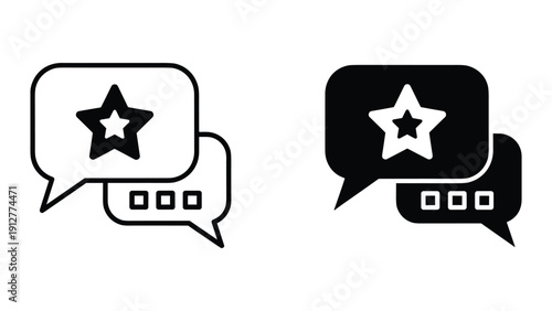 Star rating icons in speech bubbles, black and white, vector illustration