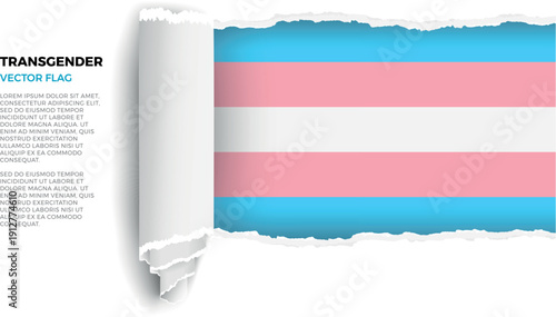 Flag of the transgender. LGBTQ. Flag revealed through torn paper rolled up on transparent background