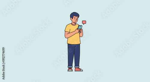 Man Holding Smartphone with Notification Alert.