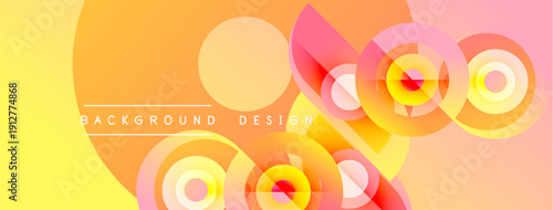 Abstract circles overlap, creating vibrant orange, pink hues. Modern design elements suggest dynamic energy, smooth gradients.