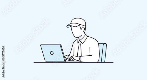 Man Working on Laptop Computer Illustration.